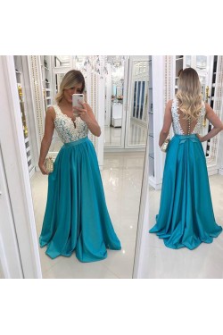 A-Line Beaded Lace Long Prom Dresses Formal Evening Gowns 6011455