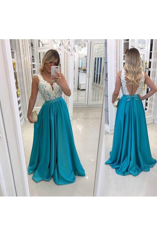 A-Line Beaded Lace Long Prom Dresses Formal Evening Gowns 6011455
