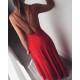 A-Line Long Red V-Neck Prom Dresses Formal Evening Gowns 6011479