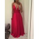 A-Line Long Red V-Neck Prom Dresses Formal Evening Gowns 6011479