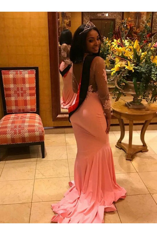 Mermaid Lace Long Sleeves Pink Prom Dresses Formal Evening Gowns 6011491 Mermaid Lace Long Sleeves Pink Prom Dresses Formal Evening Gowns 6011491