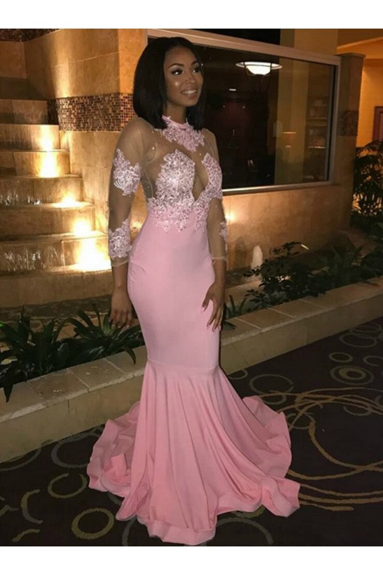 Mermaid Lace Long Sleeves Pink Prom Dresses Formal Evening Gowns 6011491 Mermaid Lace Long Sleeves Pink Prom Dresses Formal Evening Gowns 6011491