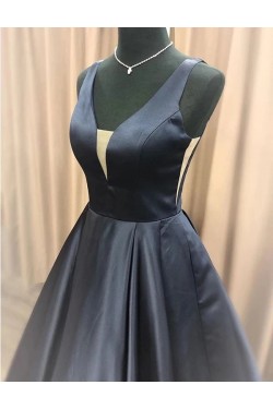 A-Line Long Black V-Neck Prom Dresses Formal Evening Gowns 6011528