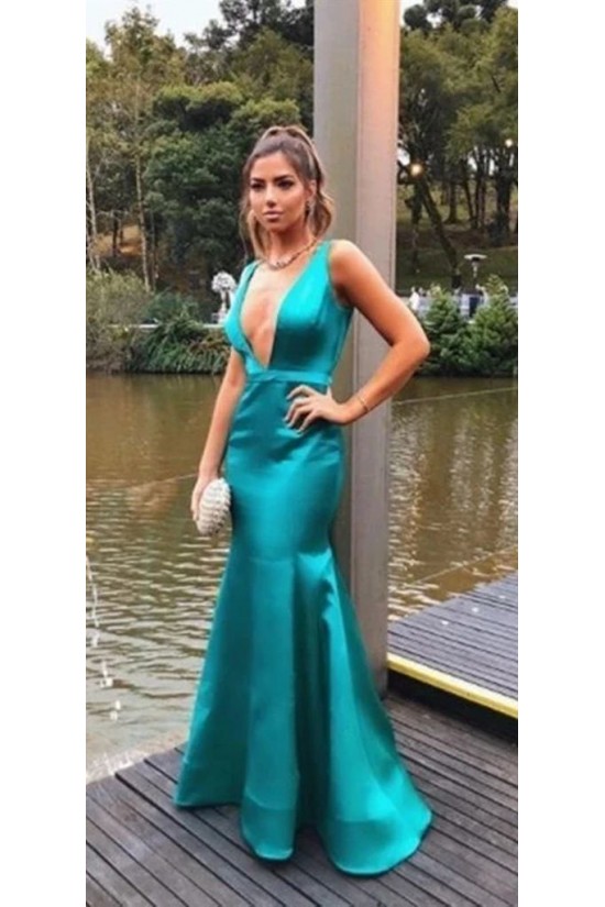 Mermaid V-Neck Long Prom Dresses Formal Evening Gowns 6011531