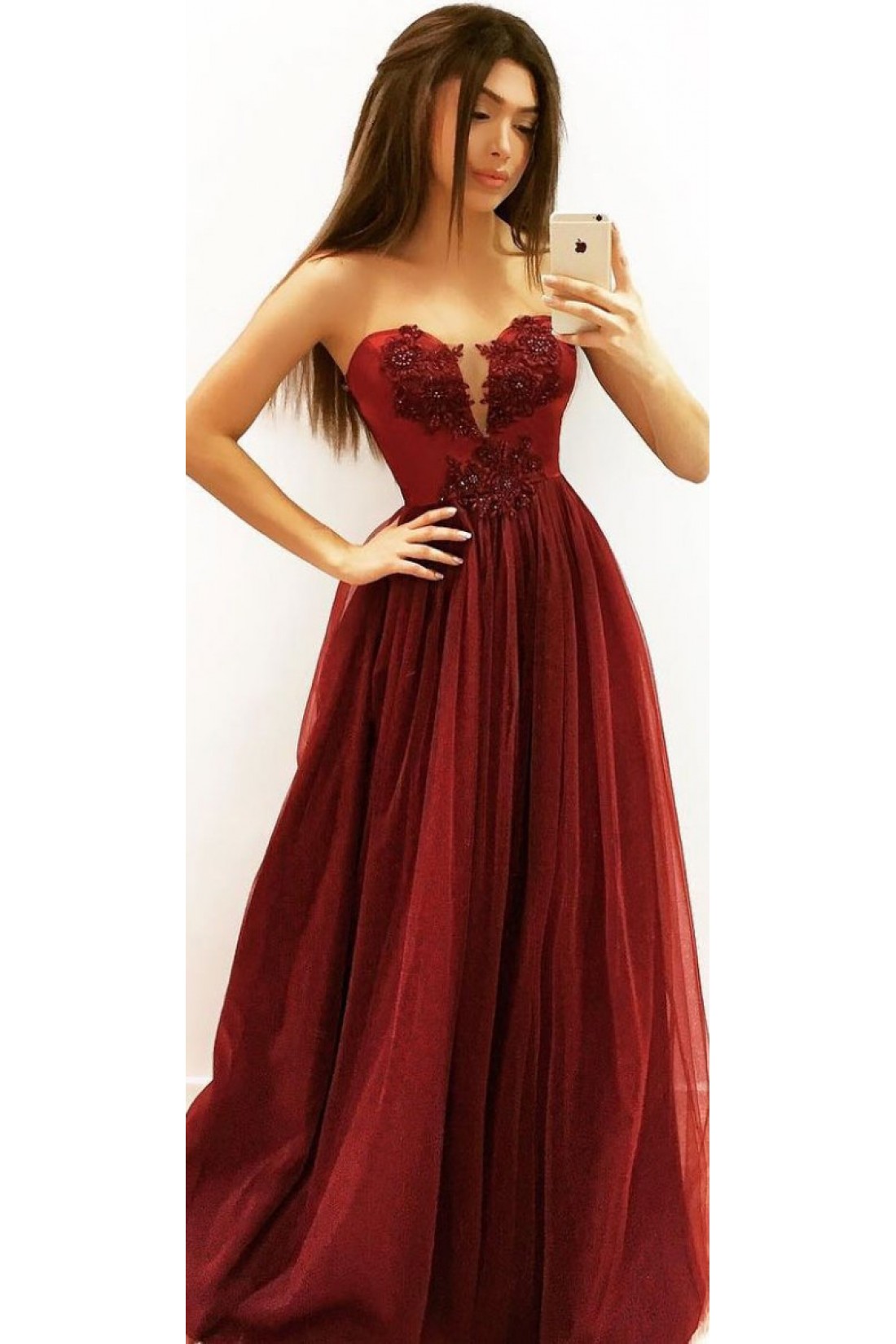 Gorgeous Long A-line Beading Sequined Prom Dresses with Long Sleeves