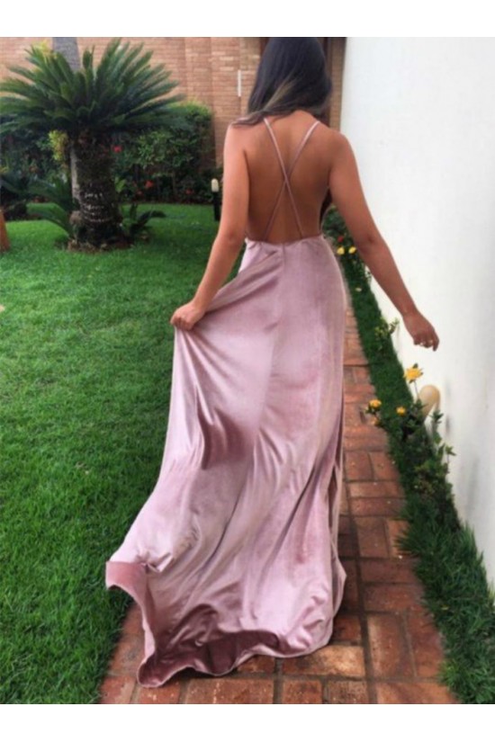 A-Line Deep V-Neck Long Prom Dresses Formal Evening Gowns 6011557