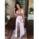 A-Line Deep V-Neck Long Prom Dresses Formal Evening Gowns 6011557