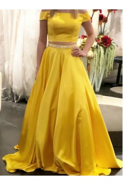 A-Line Beaded Long Two Pieces Prom Dresses Formal Evening Gowns 6011583
