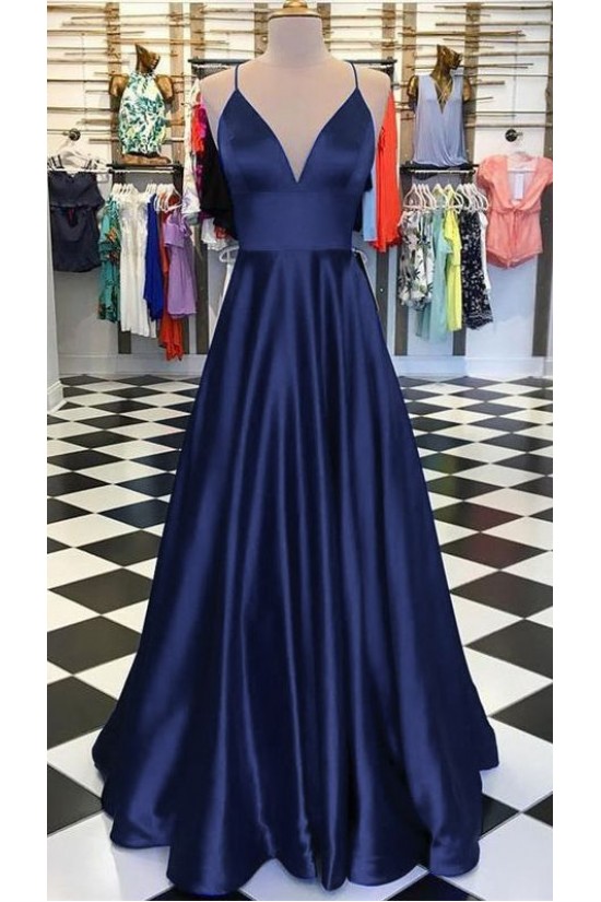 A-Line Long Satin V-Neck Prom Dresses Formal Evening Gowns 6011590 A-Line Long Satin V-Neck Prom Dresses Formal Evening Gowns 6011590