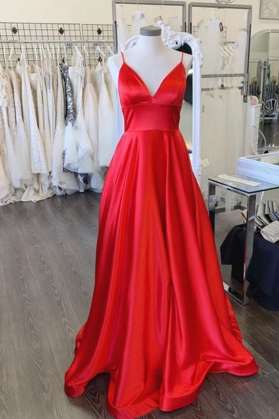A-Line Long Satin V-Neck Prom Dresses Formal Evening Gowns 6011590 A-Line Long Satin V-Neck Prom Dresses Formal Evening Gowns 6011590