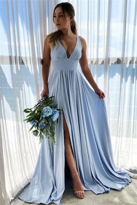 A-Line Simple V-Neck Long Prom Dresses Formal Evening Gowns 6011595 A-Line Simple V-Neck Long Prom Dresses Formal Evening Gowns 6011595