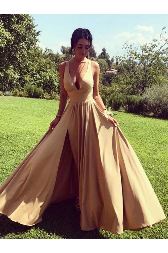 A-Line Simple V-Neck Long Prom Dresses Formal Evening Gowns 6011595 A-Line Simple V-Neck Long Prom Dresses Formal Evening Gowns 6011595