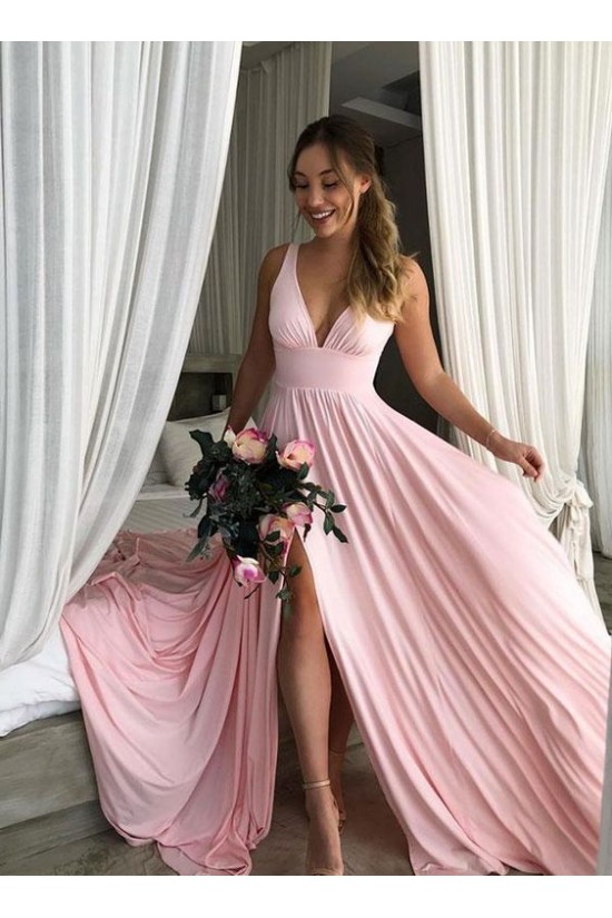 A-Line Simple V-Neck Long Prom Dresses Formal Evening Gowns 6011595 A-Line Simple V-Neck Long Prom Dresses Formal Evening Gowns 6011595