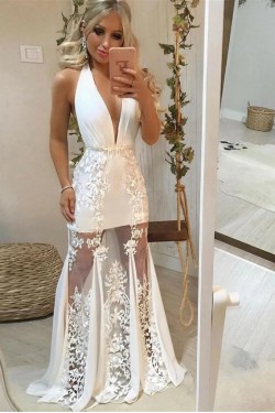 Long Lace V-Neck Prom Dresses Formal Evening Gowns 6011613