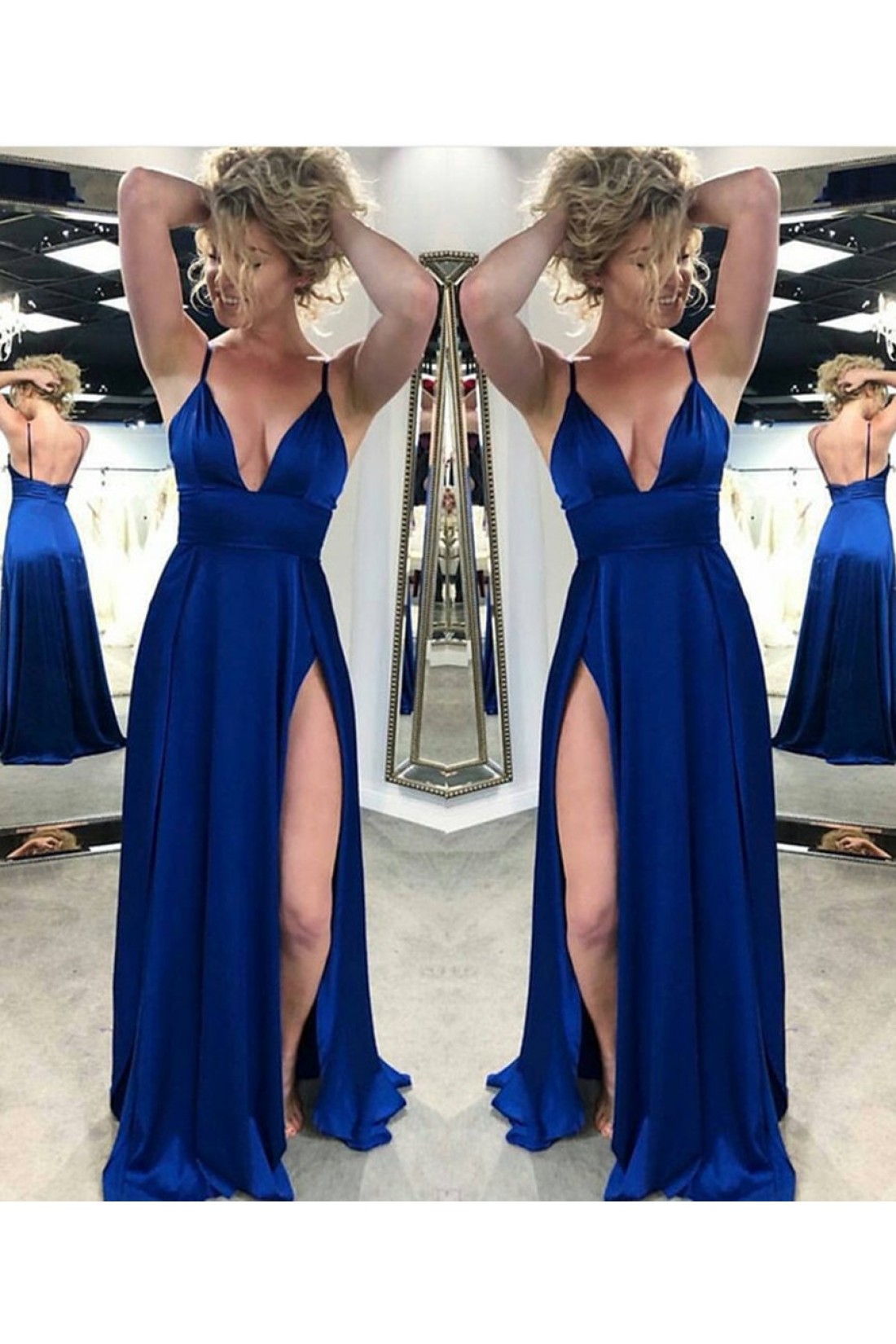 Elegant long sleeves V-neck A-line Prom Dresses,SW1674 main image 1