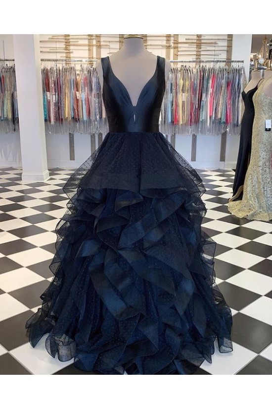 Long Navy V-Neck Prom Dresses Formal Evening Gowns 6011625 Long Navy V-Neck Prom Dresses Formal Evening Gowns 6011625