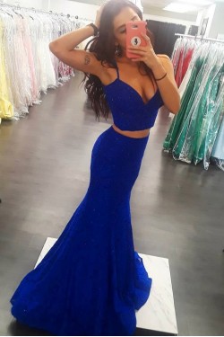 Mermaid Lace Two Pieces Long Prom Dresses Formal Evening Gowns 6011641