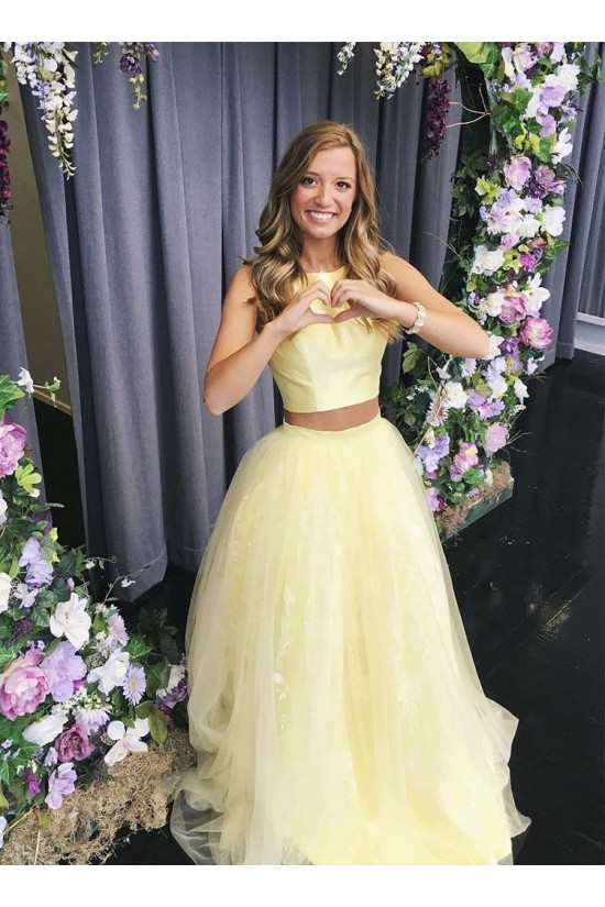 A-Line Two Pieces Long Yellow Prom Dresses Formal Evening Gowns 6011656 A-Line Two Pieces Long Yellow Prom Dresses Formal Evening Gowns 6011656