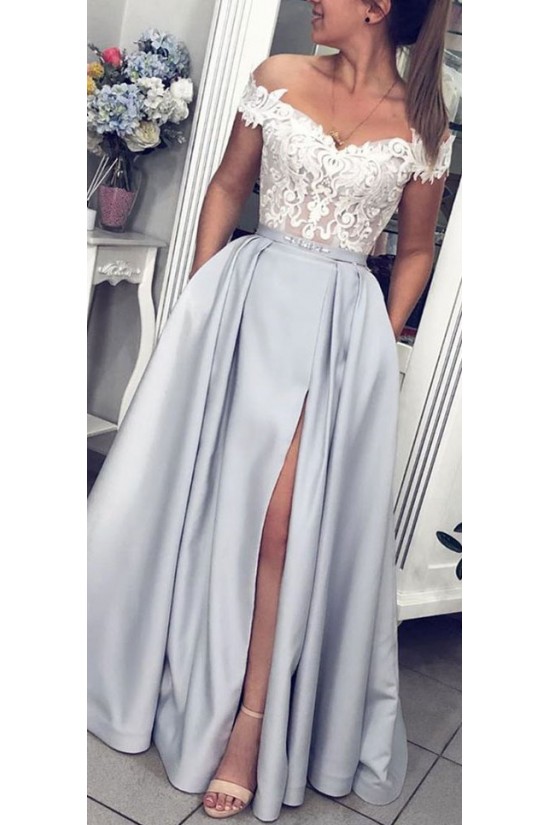 A-Line Lace Off-the-Shoulder Long Prom Dresses Formal Evening Gowns 6011660