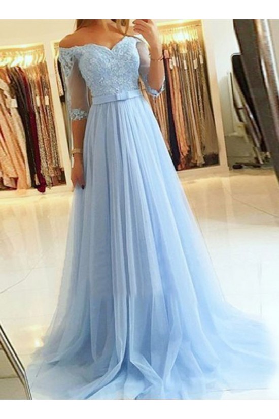 A-Line Off-the-Shoulder Lace Tulle Long Prom Dresses Formal Evening Gowns 601814 A-Line Off-the-Shoulder Lace Tulle Long Prom Dresses Formal Evening Gowns 601814