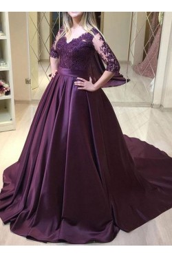 Ball Gown Lace V-Neck Long Prom Dresses Formal Evening Gowns 601821