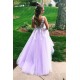 A-Line Lace Tulle V-Neck Long Prom Dresses Formal Evening Gowns 601822
