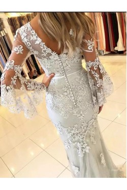 Elegant Mermaid Lace V-Neck Long Prom Formal Evening Gowns Mother of The Bride Dresses 601824