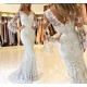 Elegant Mermaid Lace V-Neck Long Prom Formal Evening Gowns Mother of The Bride Dresses 601824 Elegant Mermaid Lace V-Neck Long Prom Formal Evening Gowns Mother of The Bride Dresses 601824