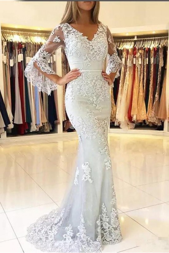 Elegant Mermaid Lace V-Neck Long Prom Formal Evening Gowns Mother of The Bride Dresses 601824 Elegant Mermaid Lace V-Neck Long Prom Formal Evening Gowns Mother of The Bride Dresses 601824