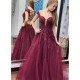 A-Line Lace Off-the-Shoulder Long Prom Dresses Formal Evening Gowns 601828