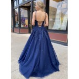 A Line Spaghetti Straps Deep V Neck Red Satin Pleats Prom Dresses LBQ2350 main image 1