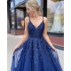 A Line Spaghetti Straps V Neck Evening Dress Y804 main image 1