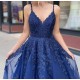 A-Line Spaghetti Straps Lace V-Neck Long Prom Dresses Formal Evening Gowns 601831 A-Line Spaghetti Straps Lace V-Neck Long Prom Dresses Formal Evening Gowns 601831