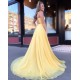 A-Line Spaghetti Straps Long Yellow Prom Dresses Formal Evening Gowns 601833