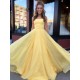 A-Line Spaghetti Straps Long Yellow Prom Dresses Formal Evening Gowns 601833
