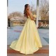 A-Line Spaghetti Straps V-Neck Long Prom Dresses Formal Evening Gowns With Pockets 601835 A-Line Spaghetti Straps V-Neck Long Prom Dresses Formal Evening Gowns With Pockets 601835