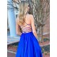 A-Line Spaghetti Straps V-Neck Long Prom Dresses Formal Evening Gowns with Pockets 601846