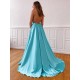 A-Line Spaghetti Straps V-Neck Long Prom Dresses Formal Evening Gowns with Pockets 601850
