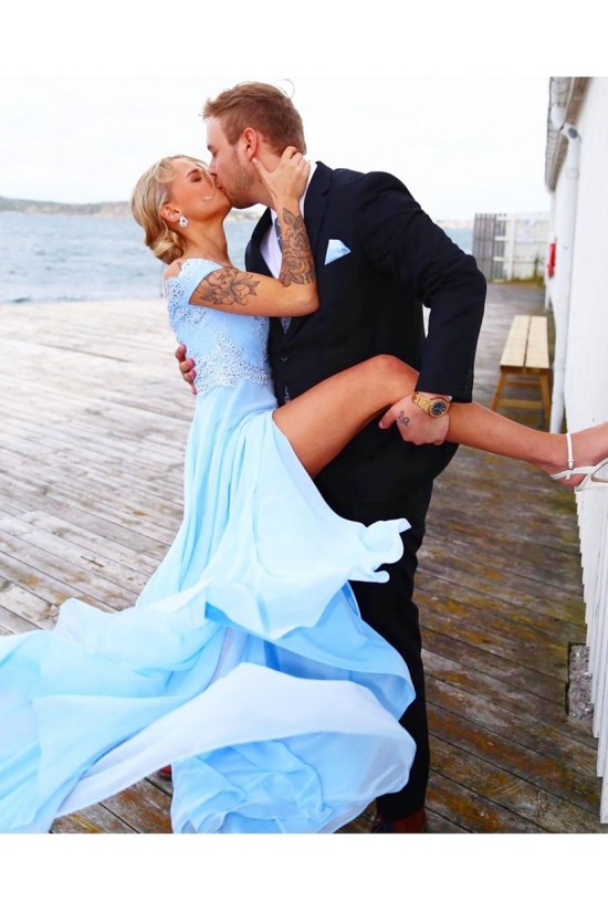 A-Line Lace Off-the-Shoulder Long Prom Dresses Formal Evening Gowns 601859