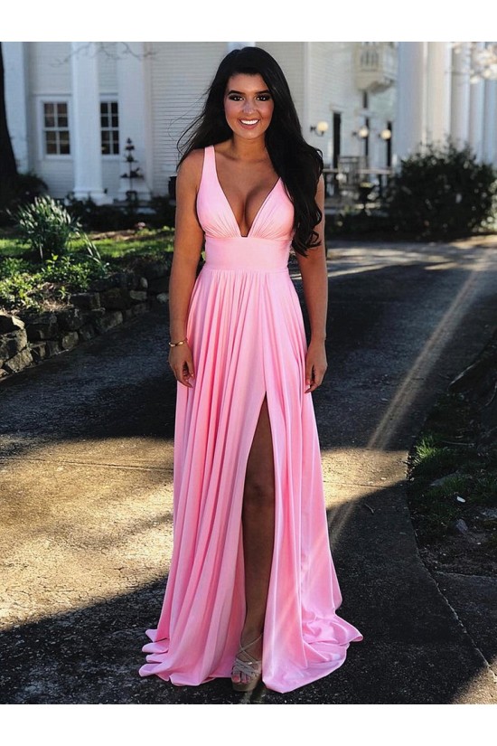 A-Line V-Neck Simple Stunning Long Prom Dresses Formal Evening Gowns 601865 A-Line V-Neck Simple Stunning Long Prom Dresses Formal Evening Gowns 601865