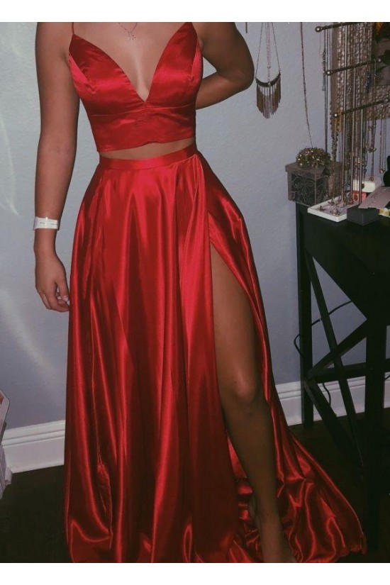 A-Line Two Pieces Simple Stunning Long Prom Dresses Formal Evening Gowns 601870