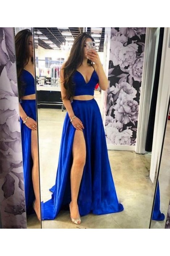 A-Line Two Pieces Simple Stunning Long Prom Dresses Formal Evening Gowns 601870