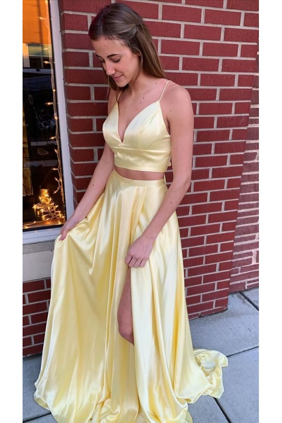 A-Line Two Pieces Simple Stunning Long Prom Dresses Formal Evening Gowns 601870