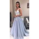Elegant A-Line Tulle Long Prom Dresses Formal Evening Gowns 601872