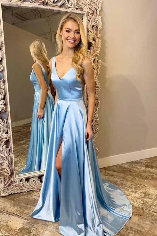 A-Line V-Neck Simple Stunning Long Prom Dresses Formal Evening Gowns 601874 A-Line V-Neck Simple Stunning Long Prom Dresses Formal Evening Gowns 601874