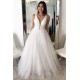 A-Line Tulle V-Neck Long Prom Dresses Formal Evening Gowns 601890