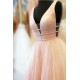 A-Line Tulle V-Neck Long Prom Dresses Formal Evening Gowns 601890