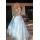 A-Line Tulle V-Neck Long Prom Dresses Formal Evening Gowns 601890