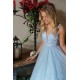A-Line Tulle V-Neck Long Prom Dresses Formal Evening Gowns 601890