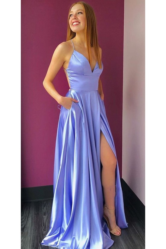A-Line V-Neck Long Prom Dresses Formal Evening Gowns With Pockets 601897 A-Line V-Neck Long Prom Dresses Formal Evening Gowns With Pockets 601897